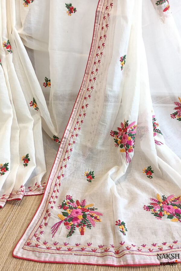 Hand embroidered tussar saree off white color saree with embroidered blouse piece