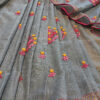 Hand embroidered tussar saree steel grey color saree with embroidered blouse piece