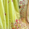 Hand embroidered tussar saree light lemon green color saree with embroidered blouse piece