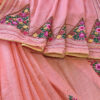 Hand embroidered tussar saree peach pink saree with embroidered blouse piece