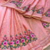 Hand embroidered tussar saree peach pink color saree with embroidered blouse piece