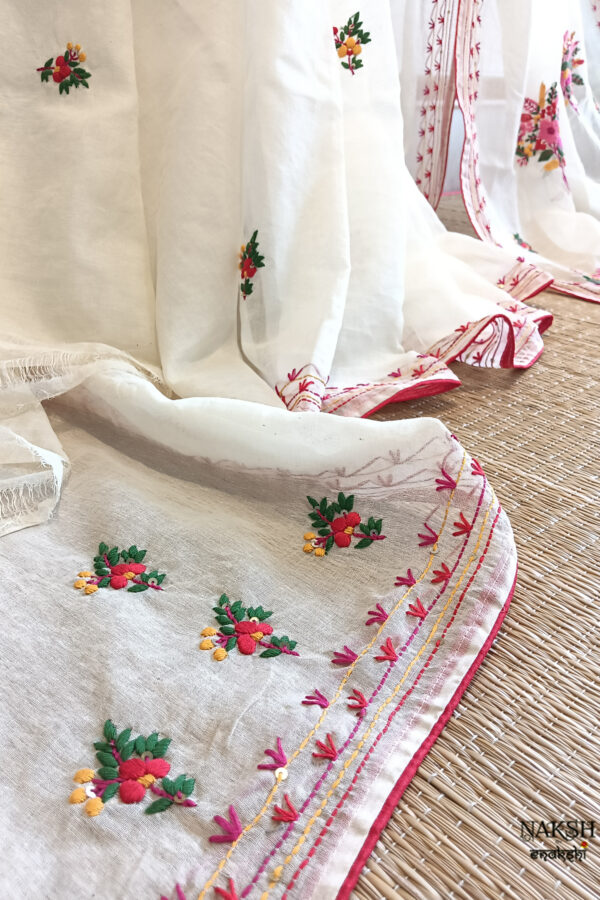 Hand embroidered tussar saree off white color saree with embroidered blouse piece