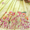 Hand embroidered tussar saree light lemon green color saree with embroidered blouse piece