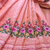 Hand embroidered tussar saree peach pink color saree with embroidered blouse piece
