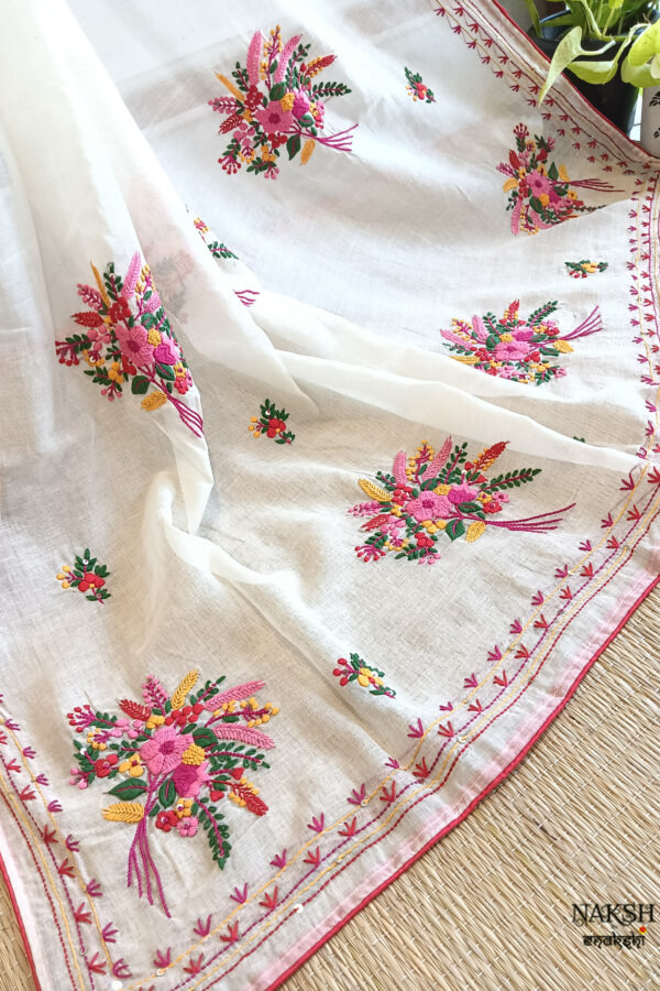 Hand embroidered tussar saree off white color saree with embroidered blouse piece