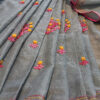 Hand embroidered tussar saree steel grey color saree with embroidered blouse piece