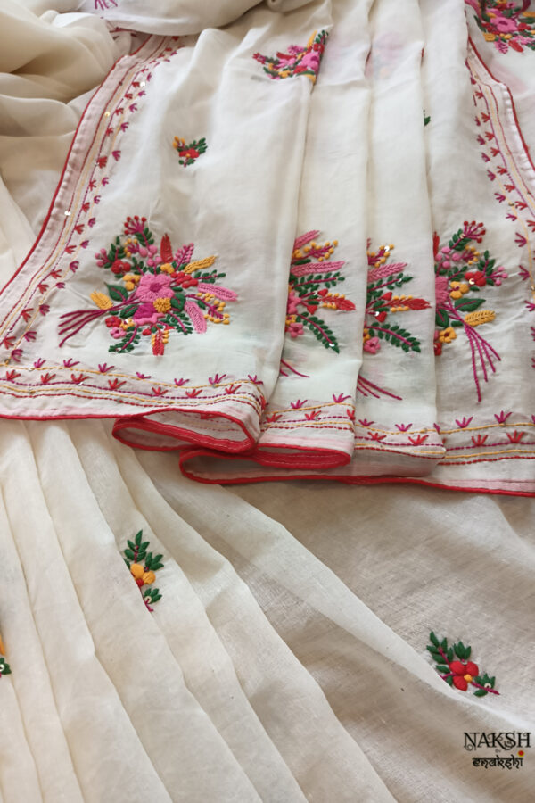 Hand embroidered tussar saree off white color saree with embroidered blouse piece