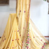 Hand embroidered tussar saree yellow color saree with embroidered blouse piece