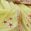 Hand embroidered tussar saree light lemon green color saree with embroidered blouse piece