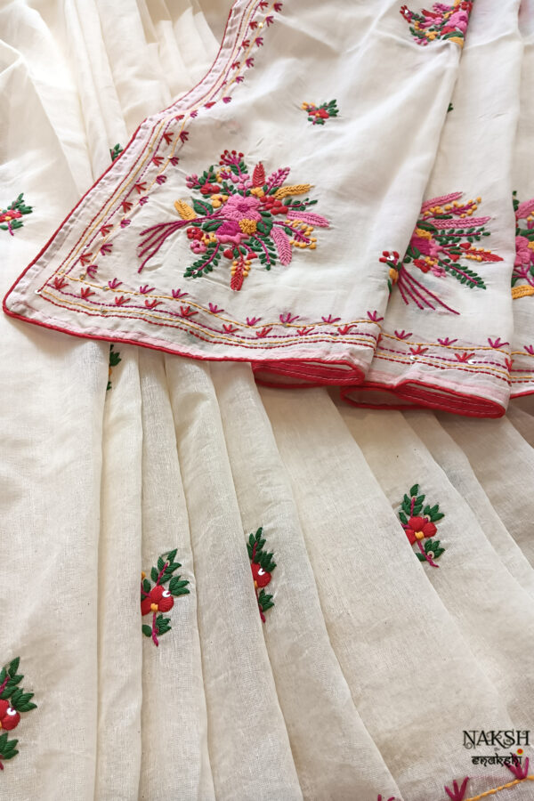 Hand embroidered tussar saree off white color saree with embroidered blouse piece