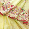 Hand embroidered tussar saree light lemon green color saree with embroidered blouse piece