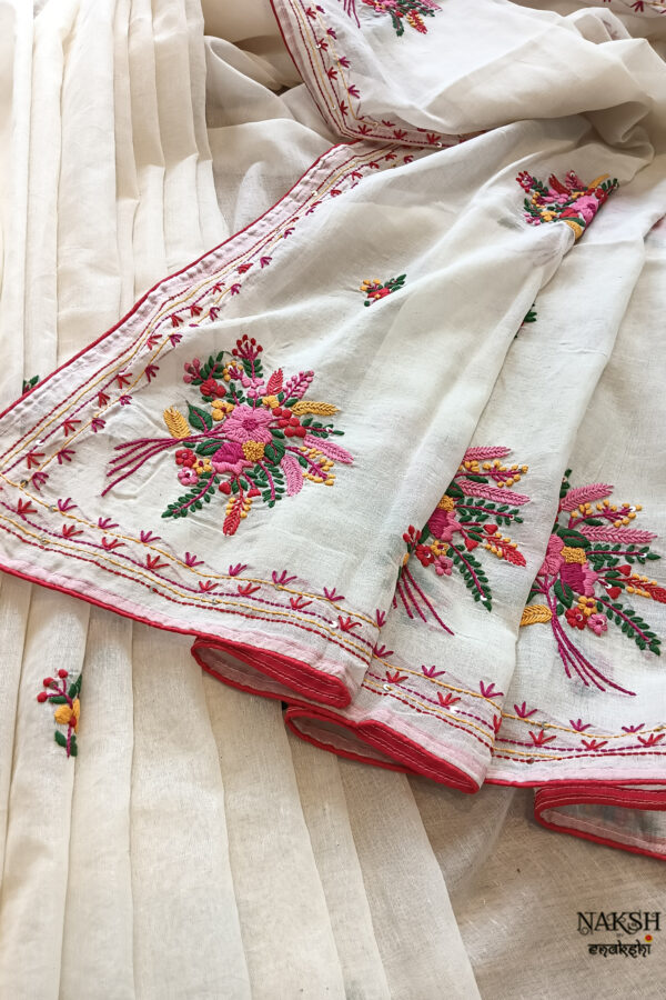 Hand embroidered tussar saree off white color saree with embroidered blouse piece