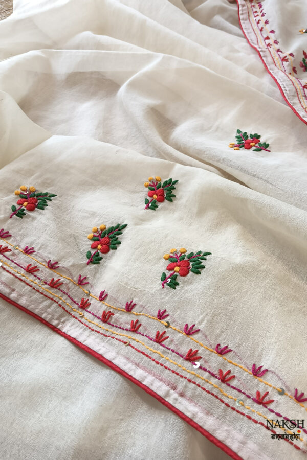 Hand embroidered tussar saree off white color saree with embroidered blouse piece