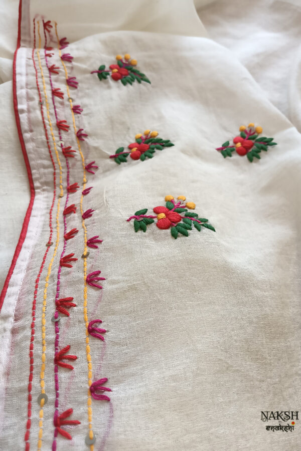 Hand embroidered tussar saree off white color saree with embroidered blouse piece