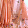 Hand embroidered tussar saree peach pink color saree with embroidered blouse piece