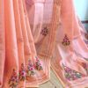 Hand embroidered tussar saree peach pink color saree with embroidered blouse piece