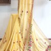 Hand embroidered tussar saree yellow color saree with embroidered blouse piece