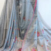 Hand embroidered tussar saree steel grey color saree with embroidered blouse piece