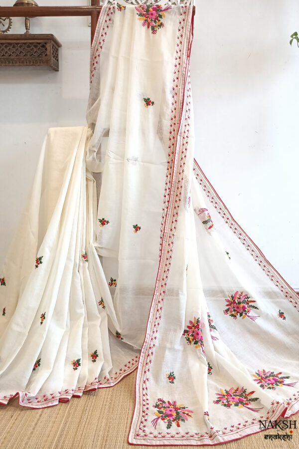 Hand embroidered tussar saree off white color saree with embroidered blouse piece