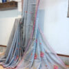 Hand embroidered tussar saree steel grey color saree with embroidered blouse piece