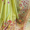 Hand embroidered tussar saree light lemon green color saree with embroidered blouse piece