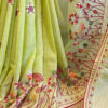 Hand embroidered tussar saree light lemon green color saree with embroidered blouse piece