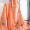 Hand embroidered tussar saree peach pink color saree with embroidered blouse piece