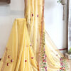 Hand embroidered tussar saree yellow color saree with embroidered blouse piece