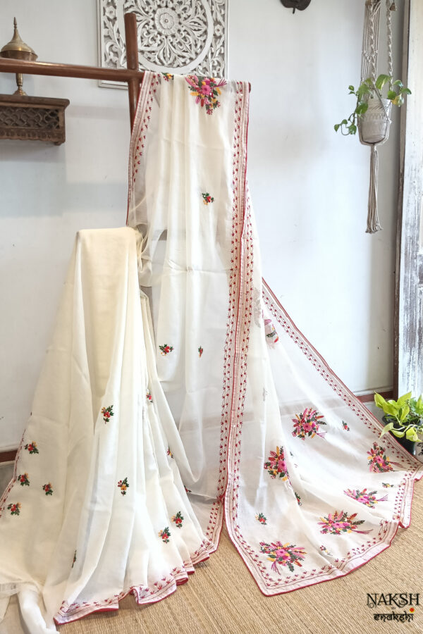 Hand embroidered tussar saree off white color saree with embroidered blouse piece