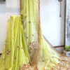 Hand embroidered tussar saree light lemon green color saree with embroidered blouse piece