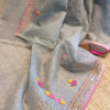 Hand embroidered tussar saree steel grey color saree with embroidered blouse piece