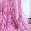 Hand embroidered tussar saree pink color saree with embroidered blouse piece
