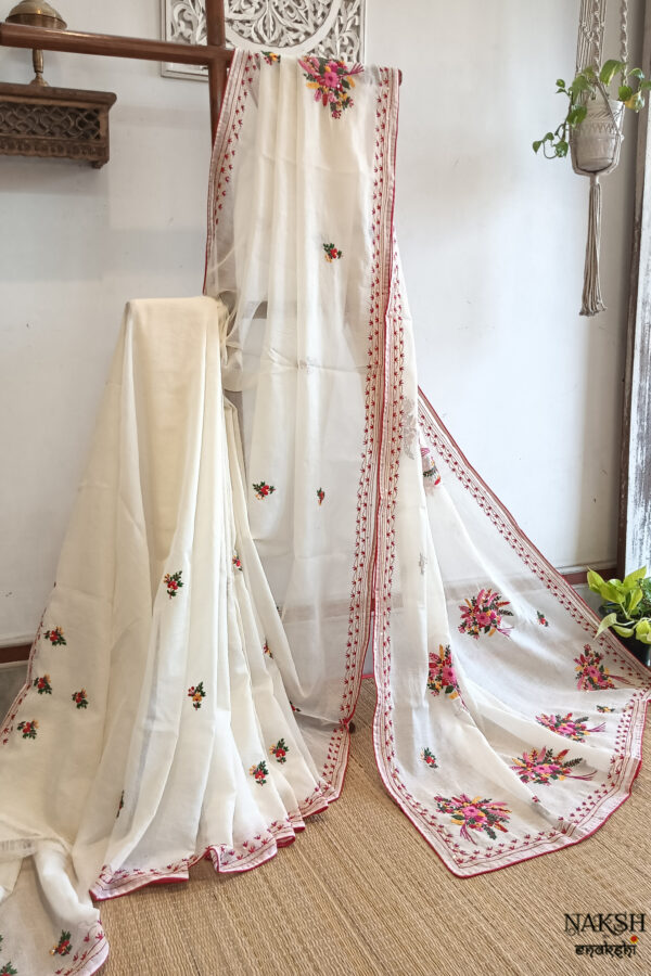 Hand embroidered tussar saree off white color saree with embroidered blouse piece