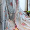Hand embroidered tussar saree steel grey color saree with embroidered blouse piece