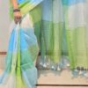 Color block linen cotton saree