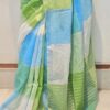 Color block linen cotton saree