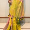 Color block linen cotton saree