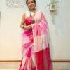 Color block linen cotton saree in pastel pink shades with blouse piece