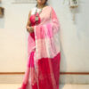 Color block linen cotton saree in pastel pink shades with blouse piece