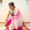 Color block linen cotton saree in pastel pink shades with blouse piece
