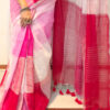 Color block linen cotton saree in pastel pink shades with blouse piece